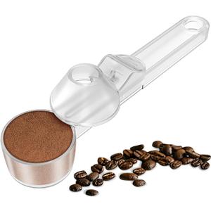 Coffee Scoop & Funnel for Reusable K Cup Refillable Coffee Pods, Coffee Measuring Spoon 2 Tablespoon Capacity, Scoop with Funnel for Ground Coffee, Protein Powder, Tea (Clear, 1 Pack)