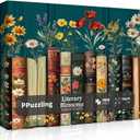 Vintage Wildflower Book Puzzles for Adults 1000 Pieces, Plant Floral Books Pages Jigsaw Puzzle, Retro Bookshelf Puzzles with Blossoming Wildflowers, Botanical Literary Theme Puzzle for Book Lovers