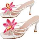 MakeMeChic Women's Open Toe Floral Kitten Heels Flower Summer Beach Sandals, Size 41 (White)