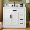 Bathroom Vanity with Sink, Solid Wood, Marble Top, Multiple Storage Drawers & Cabinet Shelf, Built-in Power Outlet
