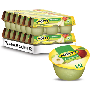 Mott's Pear Applesauce, 4 Oz Cups, 72 Count (12 Packs Of 6), No Artificial Flavors, Good Source Of Vitamin C, Nutritious Option For The Whole Family