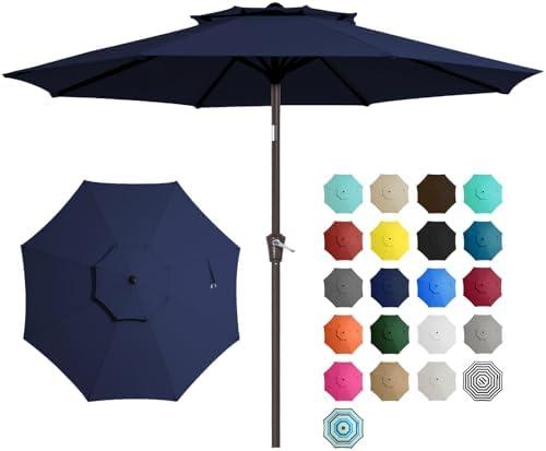JEAREY 9 ft 2-Tiers Patio Umbrellas Outdoor Table Market Umbrella w/Push Button Tilt/Crank, 8 Sturdy Ribs, UV Protection Waterproof Sun proof(Navy Blue)