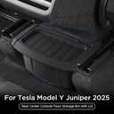 Rear Center Console Floor Storage Organizer Box for Tesla Model Y Juniper 2025 2026,Black TPE Car Accessory with Anti-Slip Lid,Backseat 2nd Row Seat Organizer Bin