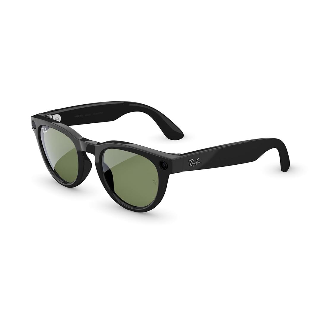 Ray-Ban Meta (Gen 2), Headliner Low Bridge Fit, Shiny Black | Smart AI Glasses for Men, Women 2x Battery Life 3K Ultra HD Resolution 12 MP Ultra-Wide Camera, Audio, Video Green Lenses