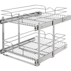 Rev-A-Shelf 2-Tier Kitchen Cabinet Pullout Shelf and Drawer Organizer Slide Out Pantry Storage Basket in Multiple Sizes, 18 x 22 In, 5WB2-1822CR-1, Chrome 