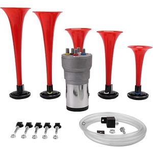FARBIN Musical Air Horns Plays Dixieland Melody Dixie Air Horn Truck Horn | Play Dixieland Melody, Red, 12V 150dB, universal for any 12V vehicles