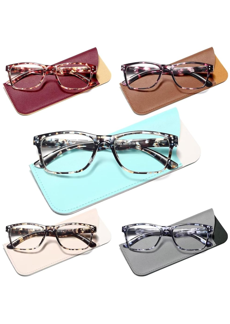 Fetrrc Reading Glasses Blue Light Blocking, Computer Glasses for Women Men, Fashion Square Eyeglasses 5 Pairs +3,75