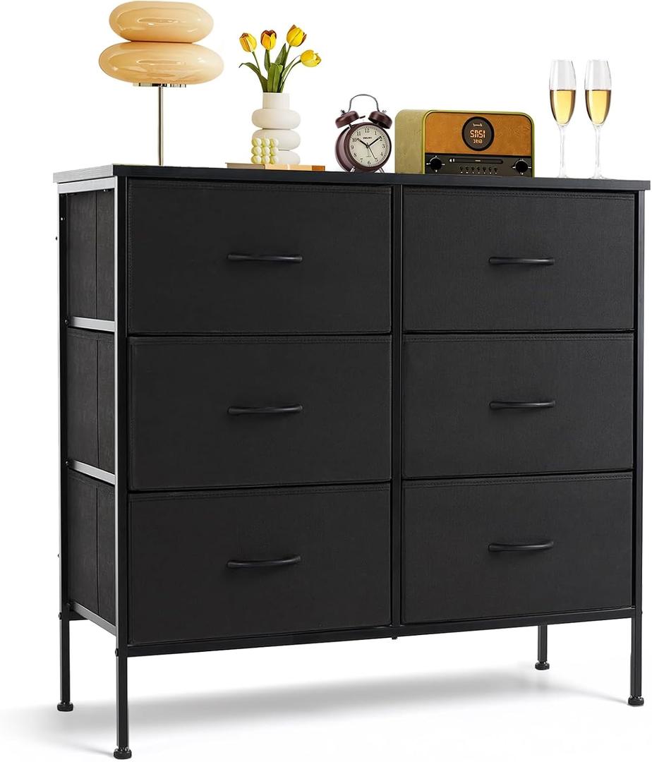 6-Drawer Dresser for Bedroom, Anti-Tip Wide Storage Organizer, 13.8"D x 38.2"W x 30"H