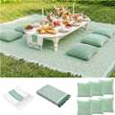 Extra Large Outdoor Boho Picnic Blanket with Table Runner and 6 Throw Pillows Covers for Outdoor Essentials Beach Accessories Basket Set Oversized Manta Yard Outside Mat Wedding Party Decor Sage Green