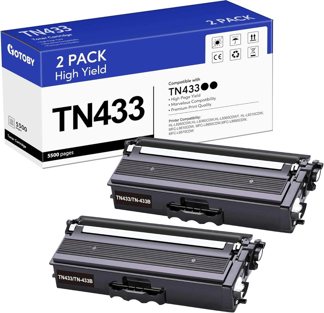 Compatible Toner Cartridge Replacement for Brother TN433BK TN433 TN431BK TN-433 TN436BK for HL-L8260CDW HL-L8360CDW MFC-L8900CDW MFC-L8610CDW MFC-L8690CDW Printer (Black, 2Pack)