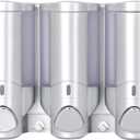 No-Tool 3-Bottle Shower Dispenser - Adhesive Wall Mount Soap & Shampoo Organizer with Leakproof Pumps - Space Saving Bathroom Storage (16oz) -Silver