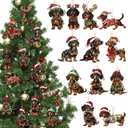 36 Pcs Dachshund Christmas Wood Ornaments Dachshund Dog Themed Christmas Tree Hanging Ornaments 3.4 Inch Pet Dog Pendants with Rope for Holiday Xmas Decorations Party Gift