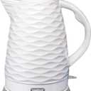 Ceramic electric kettle,1.5L/1000w, white electric tea kettle Automatic Shut-Off, BPA-Free, Boil-Dry Protection, suitable for coffee, tea, quick boiling, with wave texture design