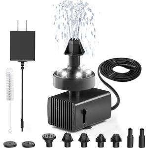 24-Hours Working Bird Bath Fountains Plug-in, Jutai Adjustable DC 12V Water Fountain Pump with LED Light for Birdbath, Garden, Small Fish Tank, Pond,16.4Ft Power Cord, Adapter Included(White)