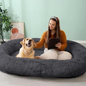 JOLLYVOGUE Human Dog Bed for Adults and Pets, Ultra-Soft Plush Giant Dog Bed with Egg Crate Foam, Non-Slip Base, and Machine Washable Cover - Ideal for Relaxation and Napping, Dark Grey (64")