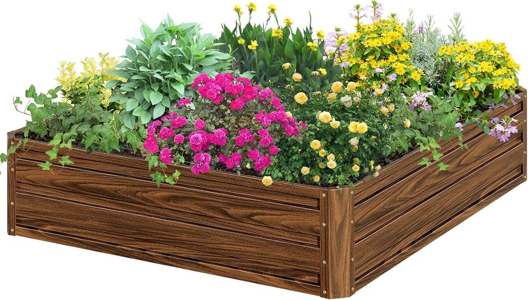 SnugNiture Galvanized Raised Garden Bed 4x4x1FT Outdoor Large Metal Planter Box Steel Kit for Planting Vegetables, Flowers (Brown)