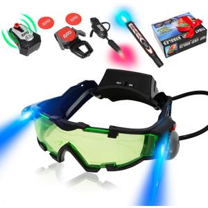 Kids Night Vision Goggles Spy Kit, 5 Pcs Spy Gear Toys Set, Cool Night Mission Goggles with Flip-Out Light/ Invisible Ink Pen/ Ear Light/ Motion Alarm/ Frisbee Shooter, Gifts for Kids 5-12 Boys Girls (5 Pcs Spy Kit)