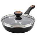 Farberware Glide Copper Ceramic Nonstick Egg Poacher Pan with Lid, 8-Inch, Black