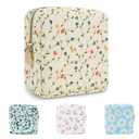 UIXIZQ Waterproof Mini Floral Makeup Bag Pouch for Purse,Nylon Flower Cosmetic Bag Small Preppy Toiletry Organizers Bag for Women Girl,Cute Zipper Pouch Coin Purse for Work(Mini Light Yellow-Flowers)