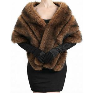 Zhanmai 2 Pcs Winter Long Shawl Cloak Stretchy Glove Opera Bridal Dance Gloves for Women Dress Party Coat (Standard, Dark Brown)