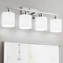 Bathroom Lights Over Mirror Brushed Nickel, Anti-Rust 4-Light Bathroom Vanity Light Fixtures, Modern 24Inches Wall Sconces E26 Base, Milky White Glass Shades, Bulbs Not Included