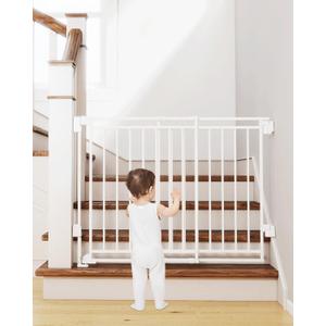 Miumoon 29-45" No Bottom Bar Baby Gate for Stairs, 2-in-1 Auto Close Dog Gate Indoor with Large Walk Thru Door, Hardware Mount Pet Gate for Top and Bottom Stairs (White, 26.5-43" W x 29" H)