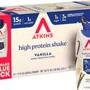 Atkins Creamy Vanilla High Protein Shake, 15g Protein, Low Glycemic, Low Carb and Low Sugar Shakes, Keto Friendly, 12 Vanilla Flavored Protein Shakes