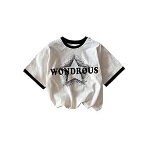RoseSeek Girl's Graphic Print Tee Shirt Round Neck Short Sleeve T Shirts Summer Cute Trendy Tops White Letter 10 Years