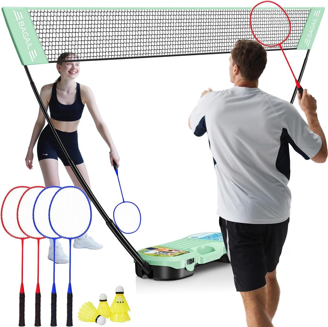 BAGAIL Portable Badminton Net Set, Pop-Up Net with Carry Case, Complete 4 Racket Set for Backyard, Park & Beach Games, Quick Setup Indoor Outdoor Sports Equipment for Backyard Fun
