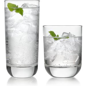 Libbey Drinking Glasses Polaris Tumbler and Rocks Set of 16, Clear, Sturdy Drinkware Glasses Set, Kitchen Glassware for Cocktails, Soda, and More, 16 Piece Set