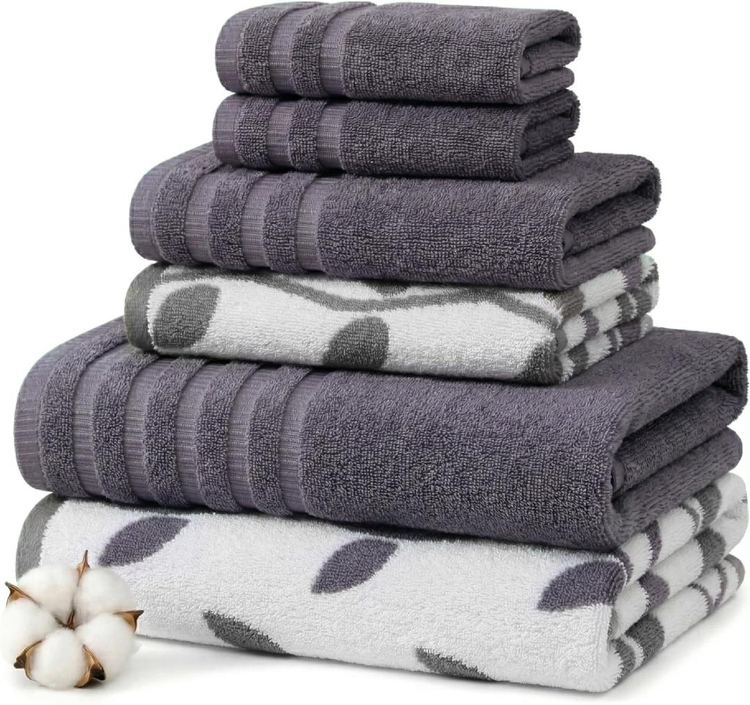 Modern Threads Natural Vine 6-Piece 100% Cotton Towel Set Yarn Dyed Jacquard Includes 2 Bath Towels, 2 Hand Towels, 2 Washcloths Absorbent, Quick Dry, Soft & Durable Purple