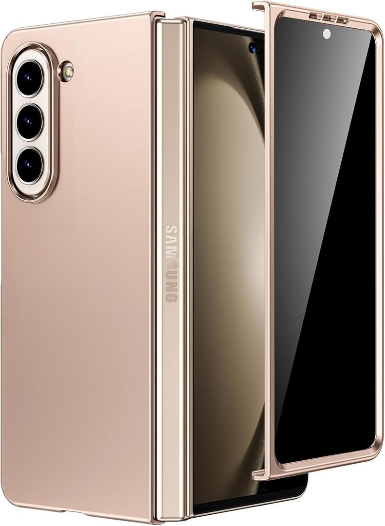 Maxdara for Z Fold 5 Case, [Built in Privacy Screen Protector] [Support Wireless Charging] [Slim Fit] Shockproof Hard PC Protective Phone Cover Case for Samsung Galaxy Z Fold 5 5G (Rose Gold)