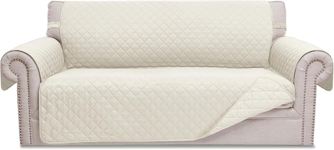 HOMERILLA Reversible 2 Cushion Couch Cover for Dogs Water Resistant Washable Pets Furniture Protector Sofa Cover with Elastic Straps(Loveseat 48", Ivory/Ivory)