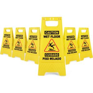 XPCARE 24 Inches Caution Wet Floor Sign, 6PACK Yellow Bilingual Double-Sided Safety Warning Signs,A Frame Safety Wet Floor Signs Commercial