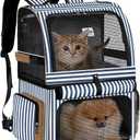 Lekebobor Cat Backpack for 2 Cats - Double-Compartment Pet Carrier for Two Small Cats or One Medium Dog, Fits Up to 24 Lbs, Blue Striped