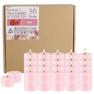 Wfmolcand Rose Scented Candle Tealight Candles in Clear Cup, 8 Hours Consistent Smkless Clean Burning, Great for Holiday, Wedding, Spa, Emergency and Home Decoration（Pink 40 Pack）