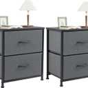 Sweetcrispy Nightstand Set of 2 with 2 Storage Drawers, 20" Height Small Bed Side Furniture End Table, Wooden Top Fabric Cabinet Kids Mini Dresser for Bedroom, Closet, Entryway, College Dorm (Grey)
