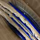 Stone Lain Porcelain 16 Piece Dinnerware Set, Service for 4, Blue and Golden Rim, Dark Blue