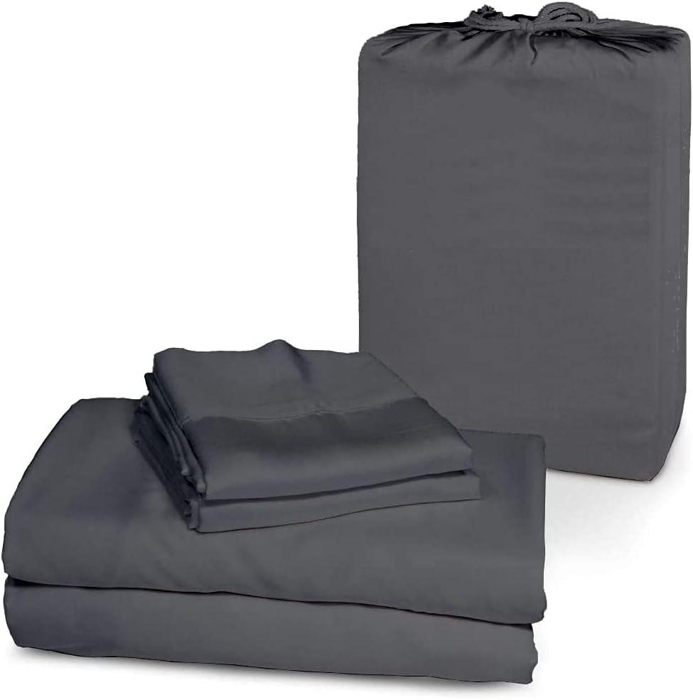 Femini Fashion 1000 Thread Count 100% Organic GOTS Certified Cotton, 10-Inch Deep-Pocket, Luxury Breathable 4-Piece Bed Sheet Set (1 Flat Sheet, 1 Fitted Sheet, 2 Pillow Covers) - Full, Dark Grey