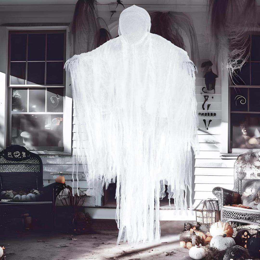 JOYIN 63 Halloween Hanging Ghost Decorations Outdoor, White Faceless Grim Reaper in White Horror Robe for Halloween Tree Yard Party Outside Hanging Decorations Party Supplies