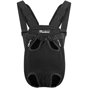 Pawaboo Pet Carrier Backpack, Adjustable Pet Front Cat Dog Carrier Backpack Travel Bag, Legs Out, Easy-Fit for Traveling Hiking Camping for Small Medium Dogs Cats Puppies, Medium, Black