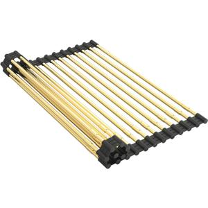 Expandable Large Draining Rack, Roll Up Heat-Resistant Dish Drainer for Stainless Steel Sinks, Collapsible Over The Sink Rack Non-Slip Silicone Rolling Up Rack Gold 18 Tube