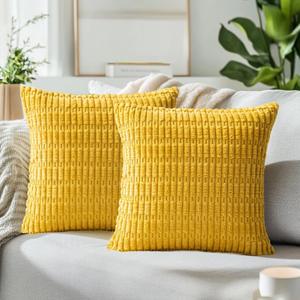 QUORGVES Cream Pillow Covers 18x18 Inch Set of 2 Corduroy Decorative Throw Pillows for Sofa Living Room Couch Bed Farmhouse Home Decor, Yellow