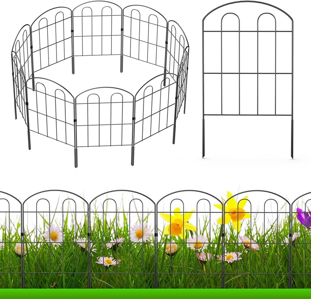 20 Pack Decorative Garden Fence Outdoor - 24in H x 22ft L Rust-Proof Coated Wrought-Iron Panels, Foldable Landscape Border for Patio Flower Beds, Animal Barrier & Yard Decor
