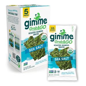 6 x Gimme Seaweed Grab & Go Organic Premium Roasted Seaweed Snacks, Sea Salt, 5 Count Trayless, Keto, Vegan, Gluten-Free, Great Source of Omega3s and Iodine, Healthy On-The-Go Snack for Kids and Adults (EXP 07/21/26)