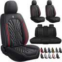 Breathable Nappa Leather Car Seat Covers Universal Fit for Sedan SUV Auto Vehicle Seat Protector Cushions (Full Set 5 Seats,Black Red Line)