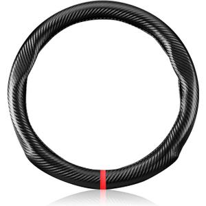 Ergocar Carbon Fiber Material Steering Wheel Cover Anti-Slip Breathable Sweat Absorbent Fashionable Sport Steering Wheel Sleeve for the Round Shape with Diameter of 15"37.5-38cm-Black Stripe