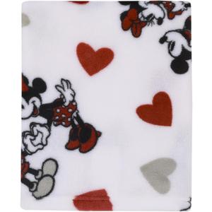 NoJo Disney Mickey Mouse & Minnie Mouse Red, Gray, and White Valentine Hearts Super Soft Plush Baby Blanket (Single)
