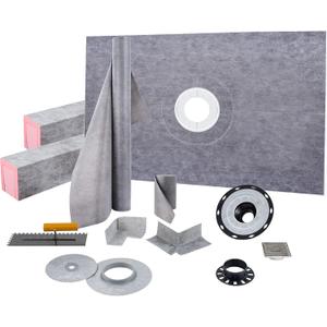VEVOR Shower Curb Kit, 48"x72" Watertight Shower Curb Overlay with 4" PVC Central Bonding Flange, 4" Stainless Steel Grate, 2 Cuttable Shower Curb and Trowel, Shower Pan Slope Sticks Fit for Bathroom