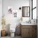 XLMDYYSW Funny Cat Bathroom Wall Art 2pc Black and White Picture Animal Toilet Paper Canvas Prints Cute Cat with Bathrobe Paintings for Restroom Decor Framed (Pink, 16.00" x 24.00" x 2PCS)